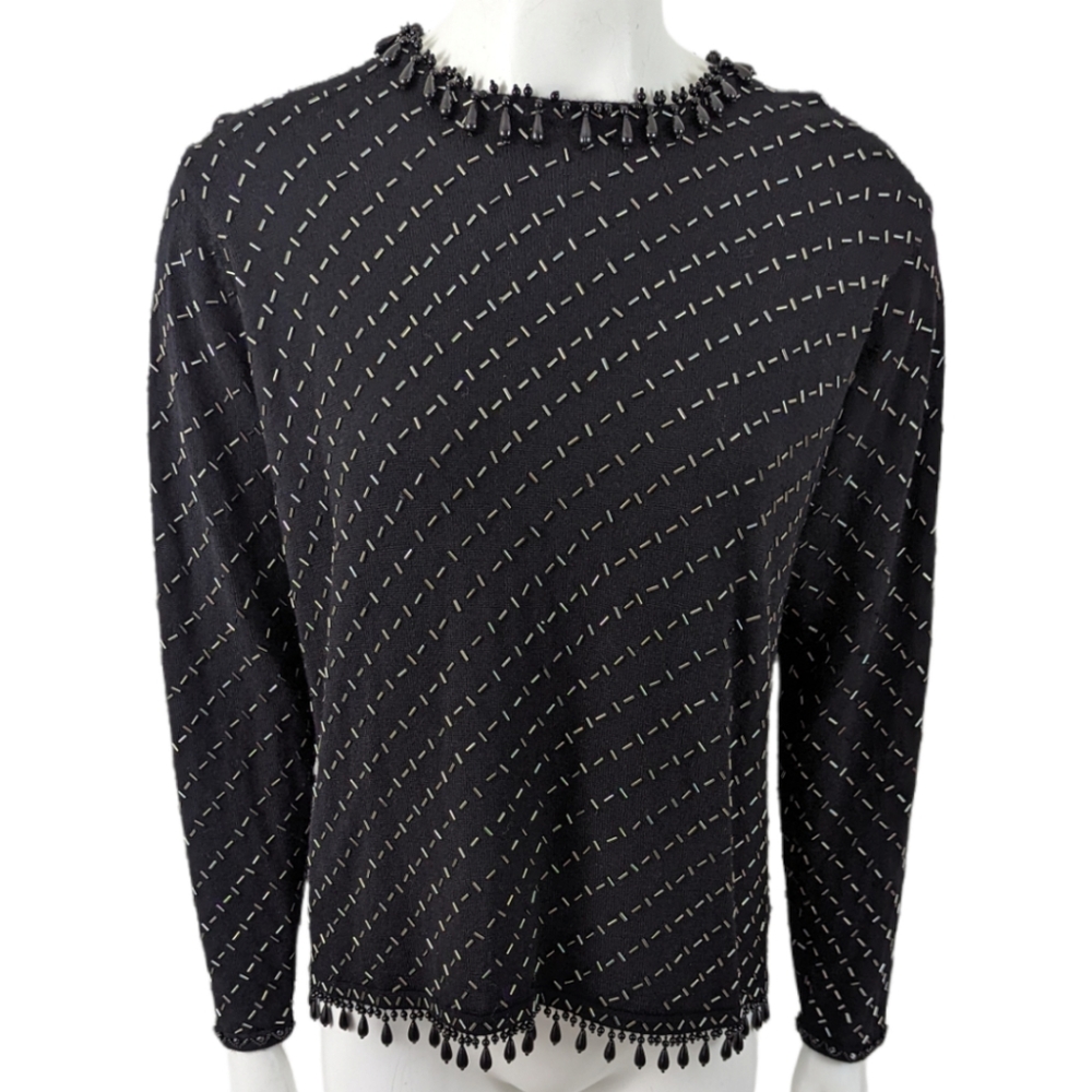 Vintage 90s Beaded Blouse Top Valerie Stevens Evening Black Women's Small - Picture 1 of 11